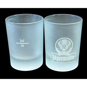 Vintage Jagermeister Shot Glass Set of 2 Frosted Logo Jagermeifter